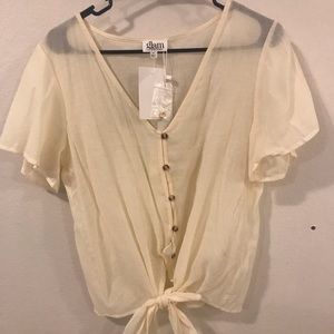 Cute ivory button up/tie blouse
